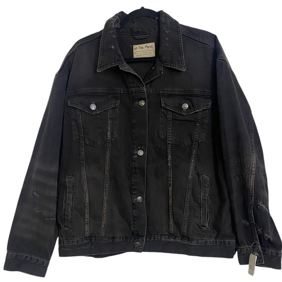We The Free Jackets & Blazers - We the Free Distressed Black Denim Jacket, Button Down Front, X-Large